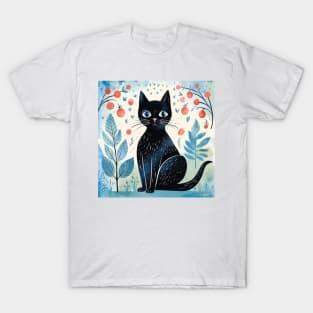 Cute modern Art Black Cat Whimsical Design T-Shirt